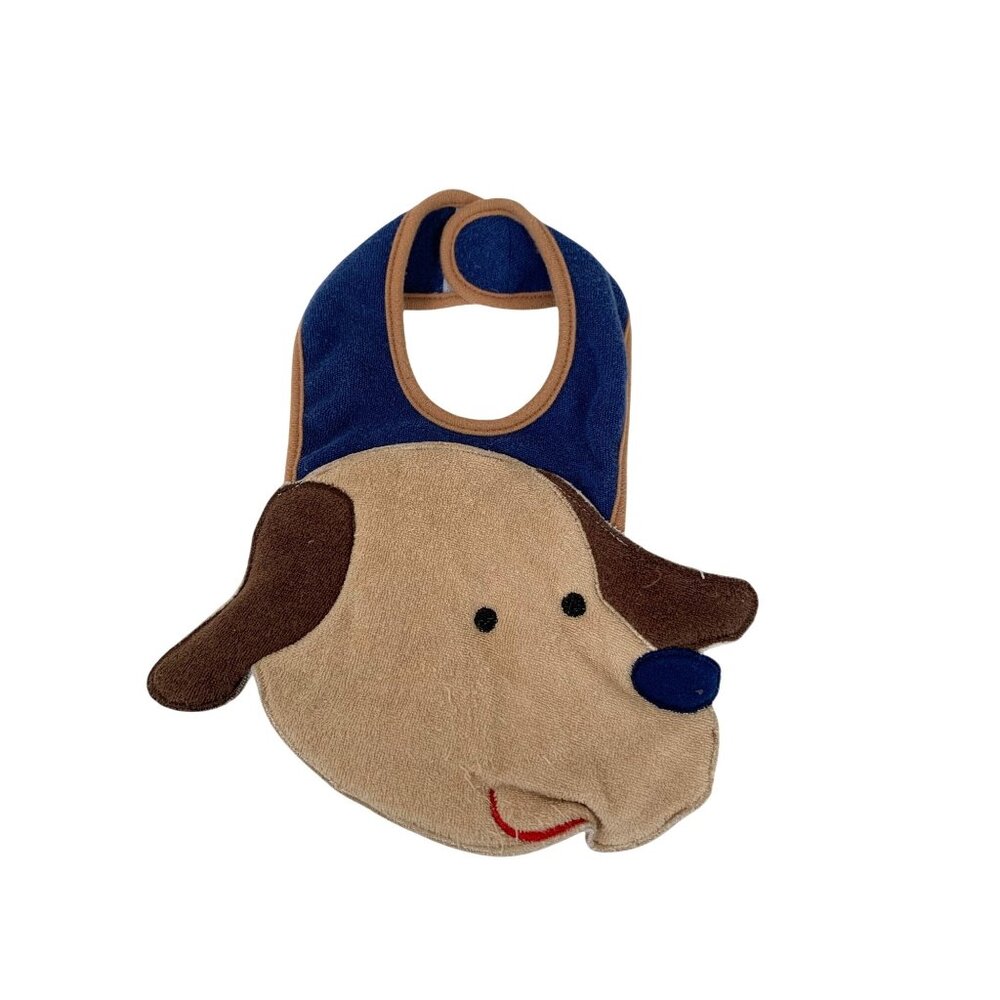 Vintage Dog Puppy Feeding Bib Drool One size Baby Infant Blue Brown